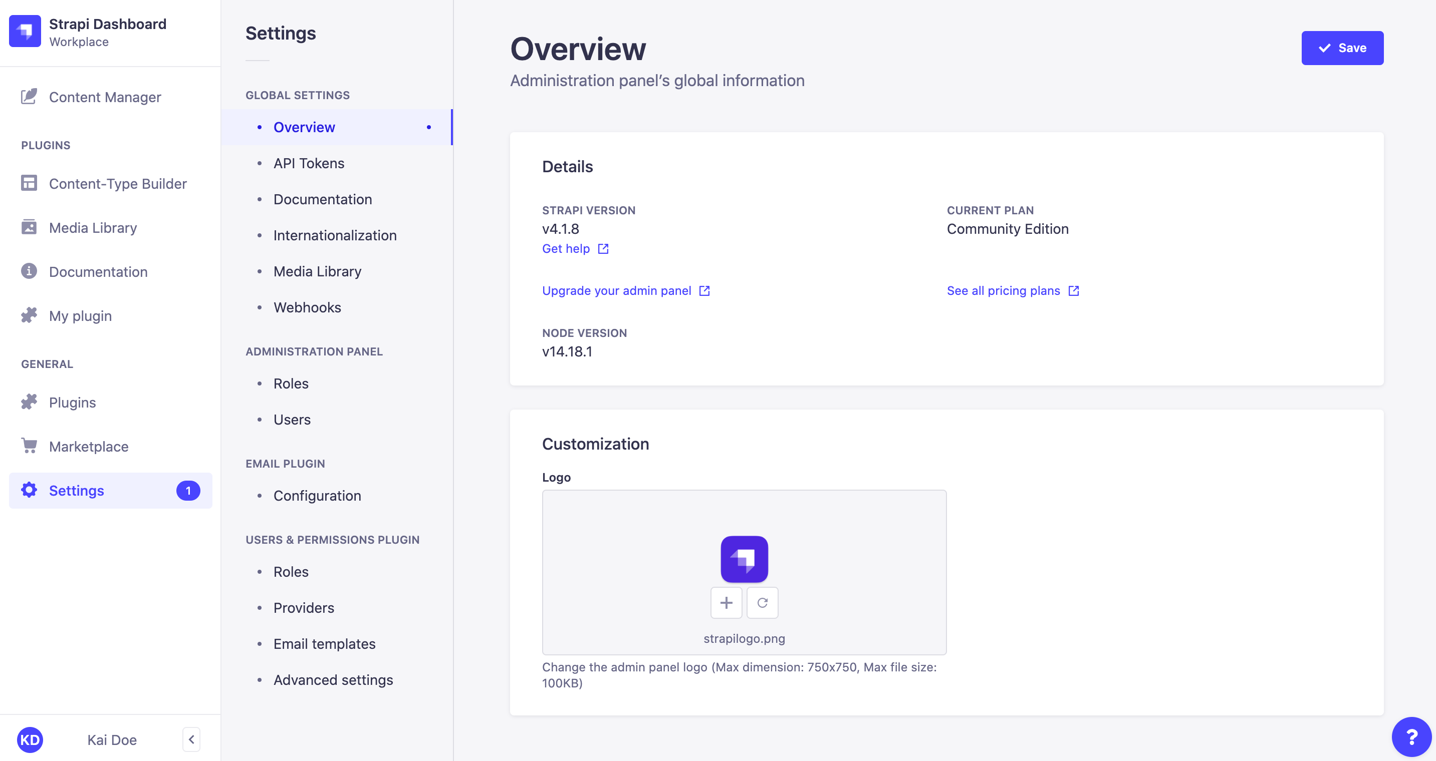 Custom logo settings